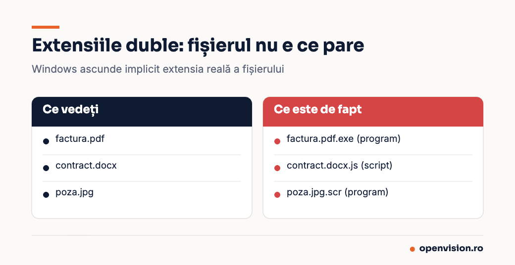 Exemple de extensii duble: numele afișat și tipul real al fișierului